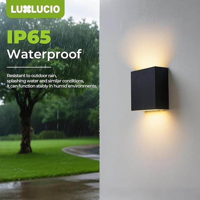 2 Pack Indoor Outdoor Black Up and Down LED Wall Light, Modern Bedroom/Porch Wall Lamp, IP65 Waterproof, 5%-100% Dimmable 18W 1620lm, 5CCT (2700K-5000K), CRI90+, 120-277V