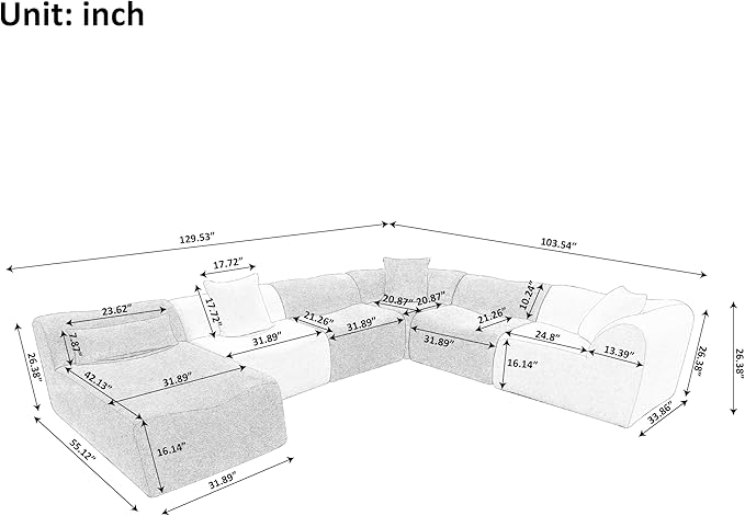 Modular Sectional Sofa, Freely Configurable Modular Design, Comfy Raindrop Velvet Fabric U Shaped Couch, Soft Upholstery L Shaped Couch Stylish Color-Block Versatile for Living Room & Lounge