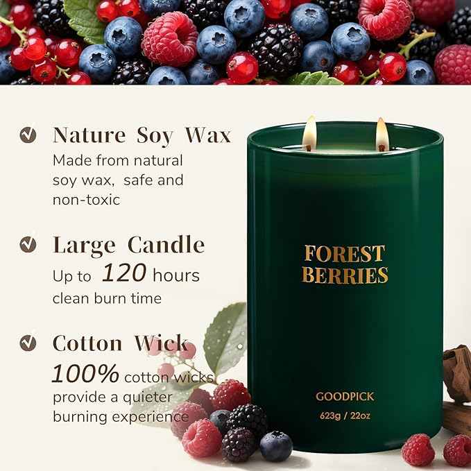 Goodpick Forest Berries Candles, Scented Candles for Home, 22oz Soy Wax, Long Burning 120hrs, Juicy Fruity Living Room Gift