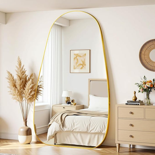 Antok Full Length Mirror, 81"x41" Floor Mirror with Stand,Standing Hanging Leaning Irregular Mirrors for Bedroom Living Room Entryway,Tear Drop Style,Golden