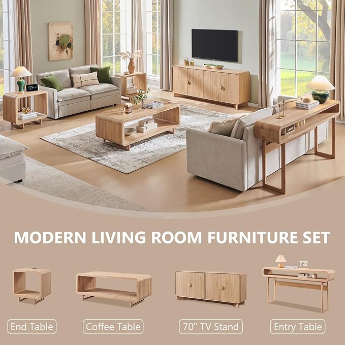 63-Inch Long Console Table, 31.5" Tall Modern Entryway Table with Open Storage Shelf, Curved Profile Design, Narrow Wood Sofa Table Behind Couch Table for Living Room, Hallway,Foyer, Natural Oak