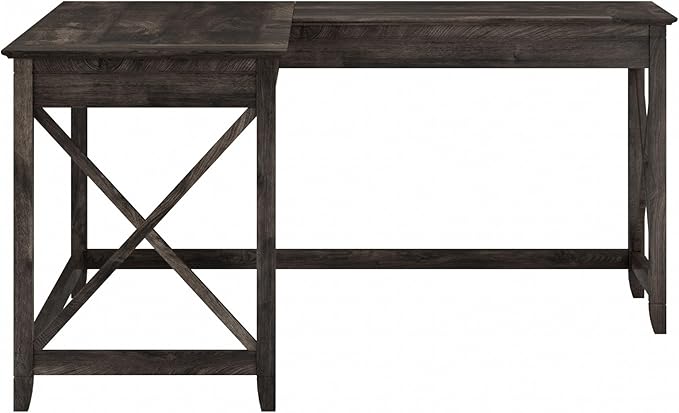 Bush Furniture Key West 60W Modern Farmhouse L Shaped Desk in Dark Gray Hickory, 60-Inch Corner Computer Table for Home Office Workspace