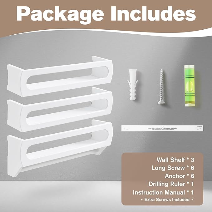 Bamboo White Nursery Floating Book Shelves for Wall, 16.5 Inch - Set of 3 Wall Mounted Multi-use Shelves, Kids Room, Playroom, Nursery Decor and Storage