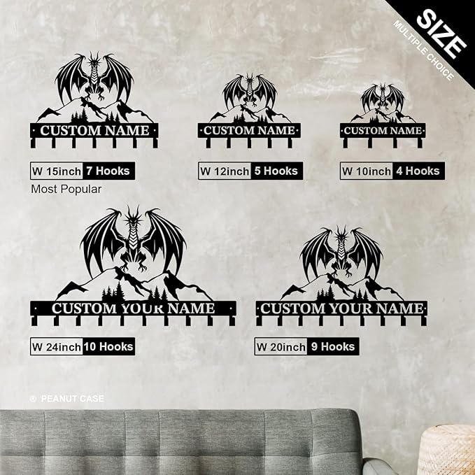 Personalized Evil Dragons Keys Hooks,Custom Name Metal Dragons Art Keys Hooks,Metal Dragons Lover Wall Home Storage Decorative Keys Hooks,Key Holder Hooks for Wall (Style D)