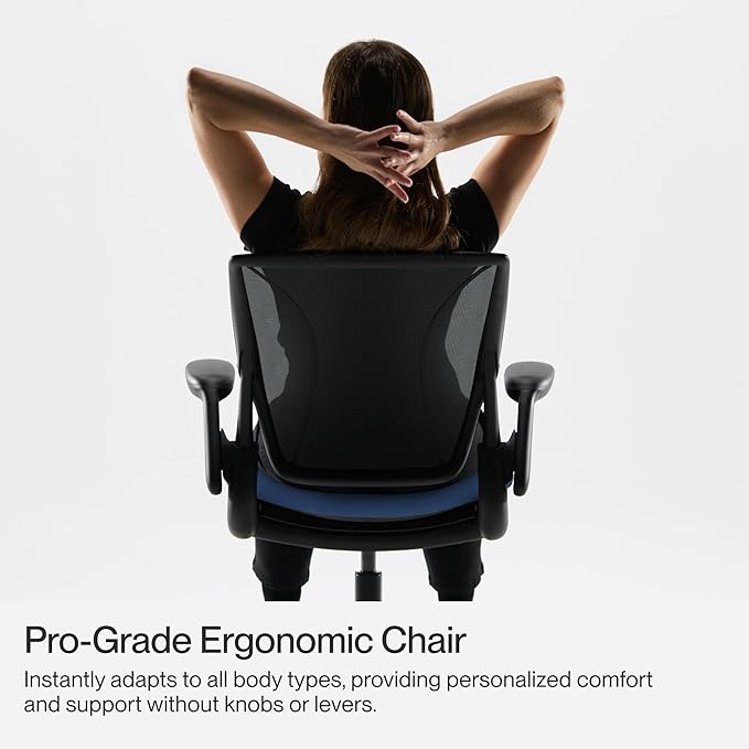 Humanscale World LM Black Catena Mesh Ergonomic Office Chair for Desk with Slate Gray Autumn Seat, Adjustable Simple Desk Chair, Black Frame