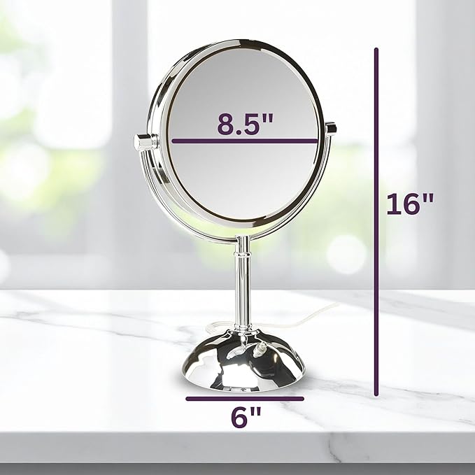 JERDON Lighted Makeup Mirror with Magnification - 1X and 8X Magnification - Chrome Finish - Model HL8808CL