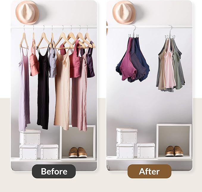 ZEDODIER Tank Top Hanger, 2 Pack Rotatable Bra Organzier for Closet, Max 48 Storage Capacity Sport Bras Holder, Metal Space Saving Closet Organizers and Storage, Silver