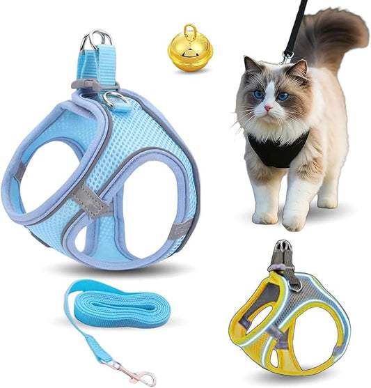 Stimulicat Cat Harness, Stimuli Cat Harness Design for Outdoor Cats, Adjustable Soft Mesh Vest Harness Escape Proof with Reflective Safety Strips, Allowing Cats to Safe (Gray/Blue, XS)