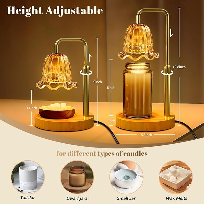 WarmEmbrace Candle Warmer Lamp with Timer Dimmer, Electric Candles Warmer Lamps for New Home Room Decor, Birthday Gifts, Height-Adjustable Wax Melting Warmer Lamp for Jar Scented Candles, Gold