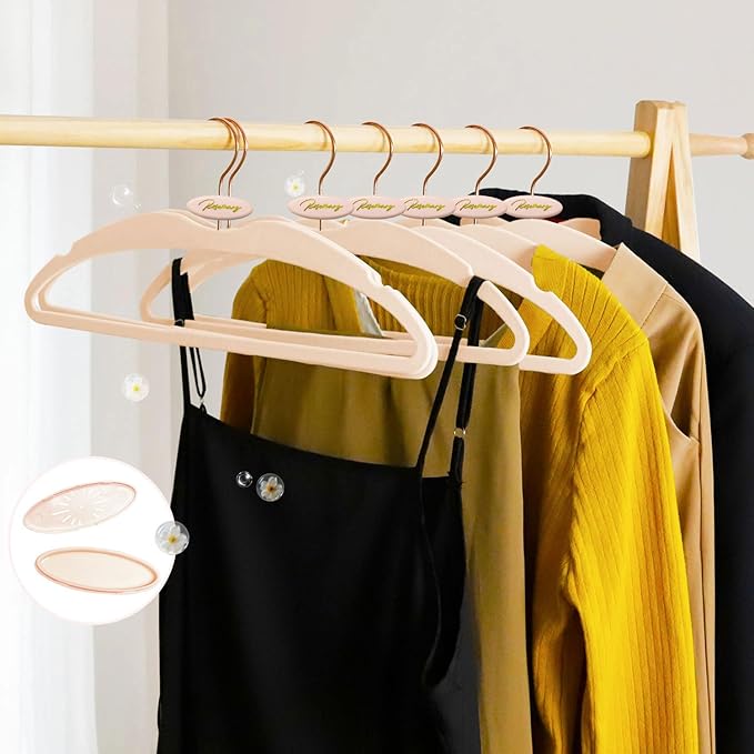ManGotree Velvet Coat Hangers with Empty Aromatherapy Boxes, Non-Slip Short Neck Hangers, Ultra-Thin Space Saving Suit Hanger for Jacket, Shirt, Dress, Pants (22 Pack, Light Pink)
