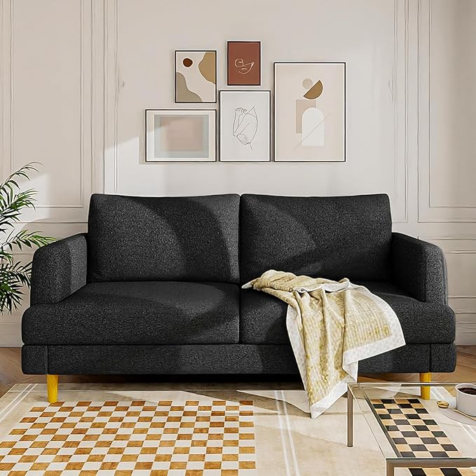 Loveseat Sofa Couch for Living Room with USB Type C Ports – Upholstered 70" Small Couches for Bedroom, Office or Apartment–Modern 2-Seater Deep Seating with Soft Cushions & Sturdy Frame, Black