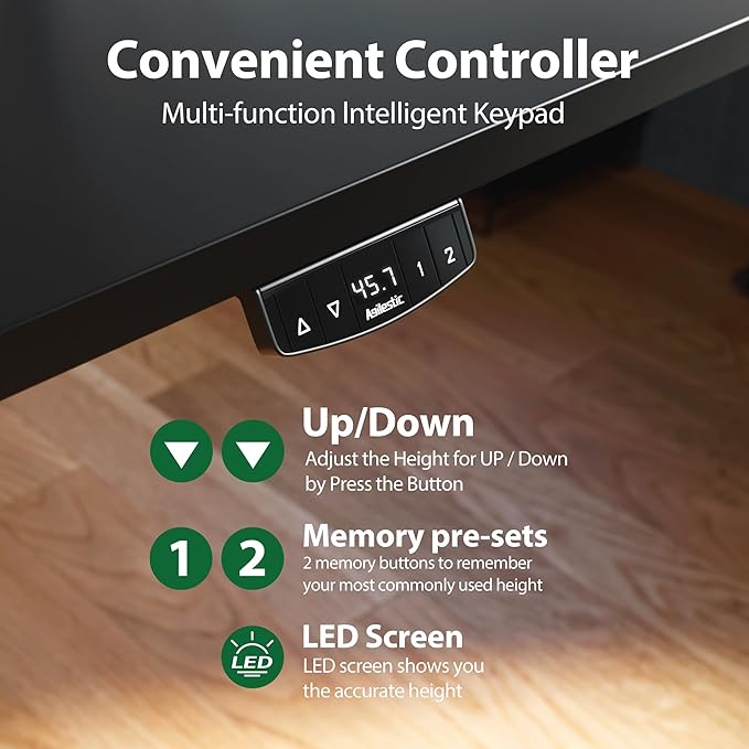 Agilestic Electric Standing Desk, Extra Large 71 x 31.5 Inches Height Adjustable Desk, Sit Stand Up Workstation for Home Office, Ergonomic Rising Gaming Computer Table with Memory Preset, Black