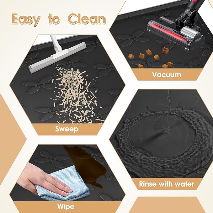 Cat Litter Mat, Large 34" x 22" Litter Box Mat, Waterproof Silicone Litter Mat for Litter Box, Non-Slip, Easy to Clean (Black)