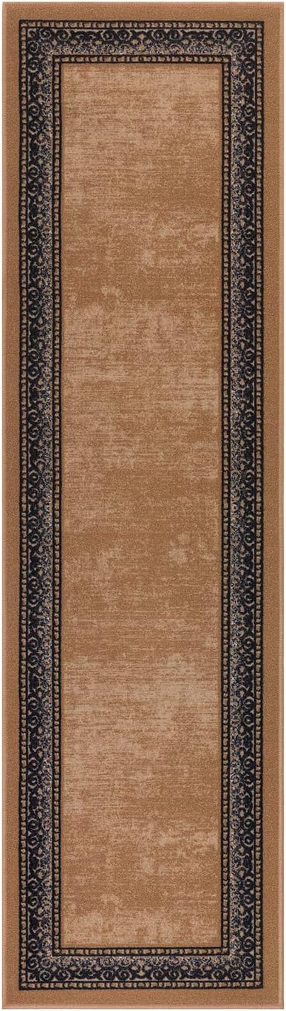 Antep Rugs Alfombras Bordered Modern 2x7 Non-Slip (Non-Skid) Low Pile Rubber Backing Indoor Area Runner Rug (Gold Brown, 2' x 7')