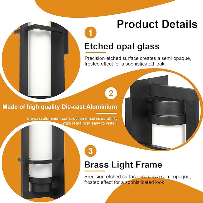 ALVIME Outdoor Wall Sconce, 15 inch Matte Black Exterior Lighting Fixtures, Waterproof Modern Outdoor Wall Light, Outside Sconce Lights for House, Entryway, Patio, Garage, E26 Base&Etched Opal Glass