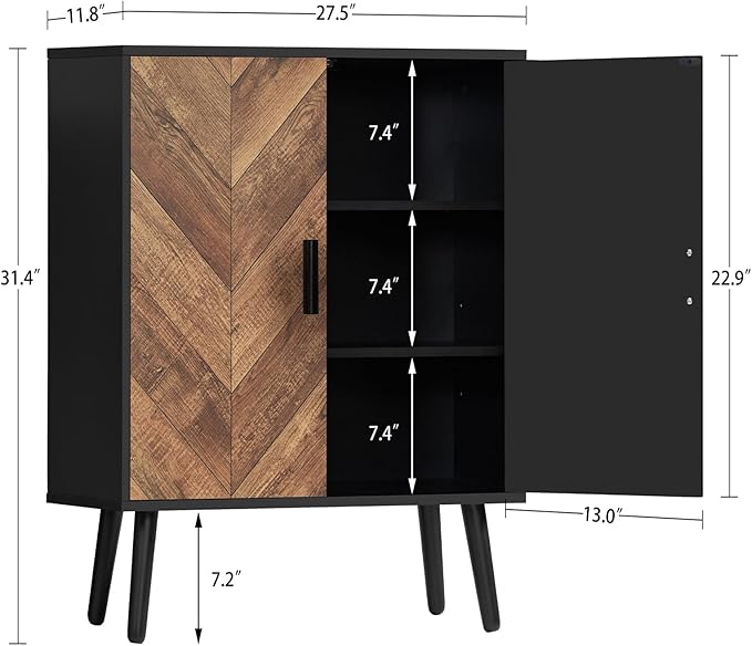 Iwell Storage Cabinet with 2 Shelves & Doors, Sideboard Buffet Cabinet with Storage, Entryway Cabinets, Accent Cabinets for Living Room, Dining Room, Entryway, Black