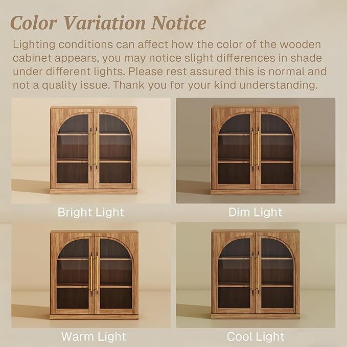 BELLEZE 65" Arched Sideboard with Glass Door, Accent Buffet Cabinet with Storage and Adjustable Shelves, Classic Modern Large Console Table for Dining Room Living Room Entryway (Camel)