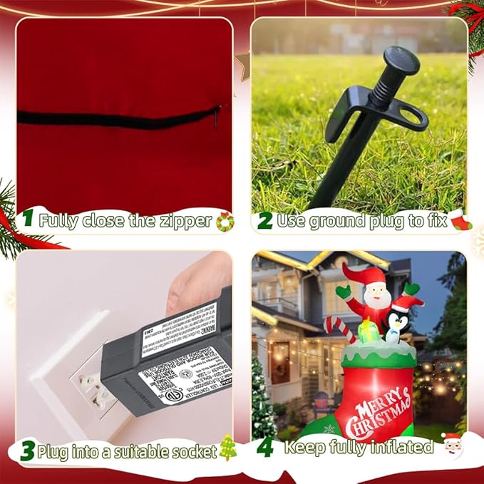 7FT Christmas Inflatable Socks with Santa Inflatable Outdoor Christmas Decorations Blow Up Yard Decoration with LED Lights for Christmas Fun Holiday Party Yard Garden Lawn Decor