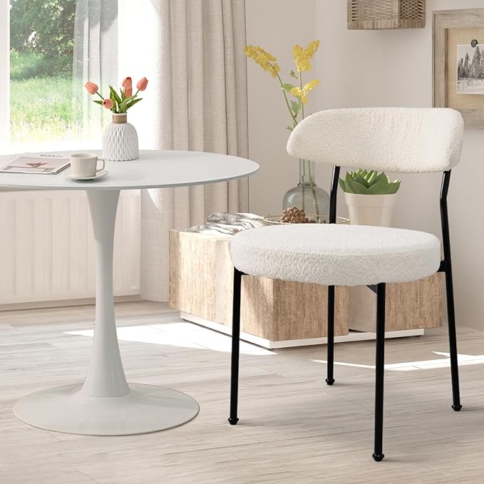 SoarFlash Kitchen Table and Chairs for 2, 31.5" Dining Table Set for 2 with Boucle Upholstered Chairs, 3 Piece Round Kitchen Table Set, Dining Room Table Set for Small Space, Apartment, Beige/White