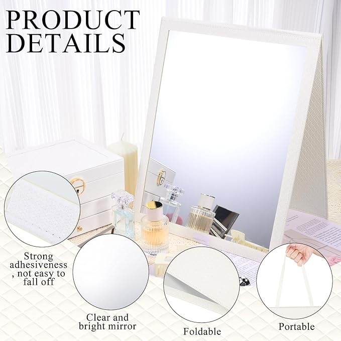 Foldable Travel Portable Full Length Mirror, Dance Bag Hanging Mirror, Full Body Mirror for Dance, Camping, Travel, Dance Competition Must Haves Backstage Folding Hanging Mirror (White, 33*13 Inch)