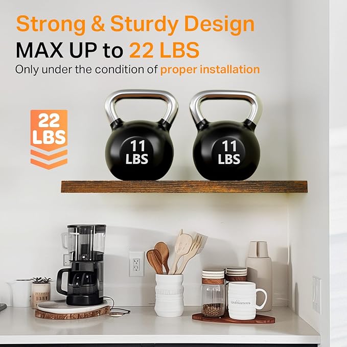 BAYKA Floating Shelves for Wall, 22.5 Inch Rustic Wood Wall Mounted Shelving for Bathroom, Bedroom, Living Room, Kitchen & Book, Hanging Display Decor Shelf with 22 lbs (Rustic Brown,Set of 3)