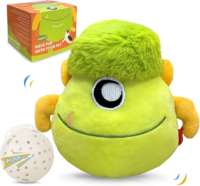 Petbobi Interactive Dog Toys Monster Active Ball for Dogs with Batteries, Self Moving Balls and Plush Cover for Small & Medium Dogs to Chase, Dog Toy Squeaky Crazy Bouncer Ball, Veggie Scout Bobby