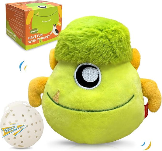 Petbobi Interactive Dog Toys Monster Active Ball for Dogs with Batteries, Self Moving Balls and Plush Cover for Small & Medium Dogs to Chase, Dog Toy Squeaky Crazy Bouncer Ball, Veggie Scout Bobby