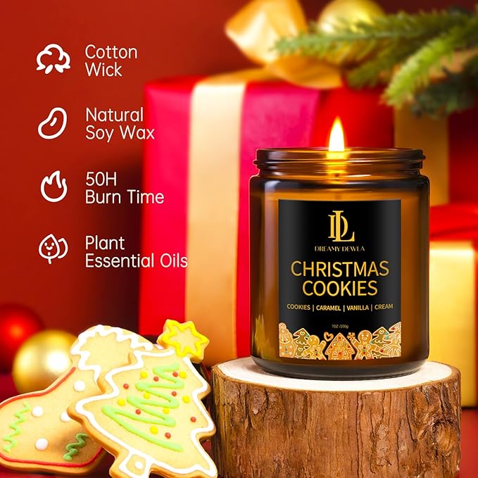 Christmas Candle Set, Scented Candle for Holiday, 4 Pack Soy Candles for Home Scented, Christmas Holiday Candle Gifts for Women Men, Scents of Christmas Tree/Cookies/Spices/Candy Cane