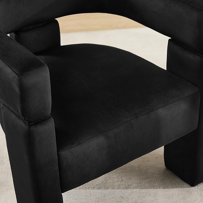 Modern Barrel Dining Chair Upholstered Velvet Dining Room Chair with Arms Comfy Side Chair for Kitchen/Living Room/Reception, Black