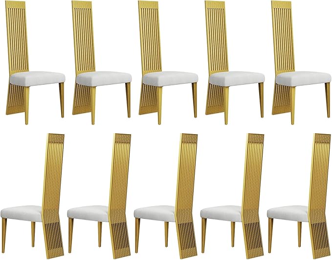 White and Gold Dining Chairs Set of 10, Upholstered Dining Room Chairs, Modern Luxury Chairs with High Back and Brushed Gold Metal Legs for Kitchen/Living Room/Restaurant