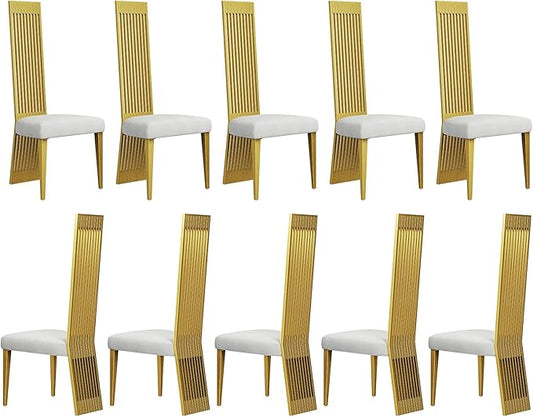 White and Gold Dining Chairs Set of 10, Upholstered Dining Room Chairs, Modern Luxury Chairs with High Back and Brushed Gold Metal Legs for Kitchen/Living Room/Restaurant