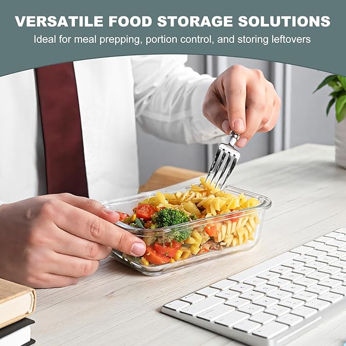 KOMUEE 30 oz 5 Pack Glass Meal Prep Containers, Glass Storage Containers with Lids - Dishwahser, Microwave, Oven and Freezer Safe, White