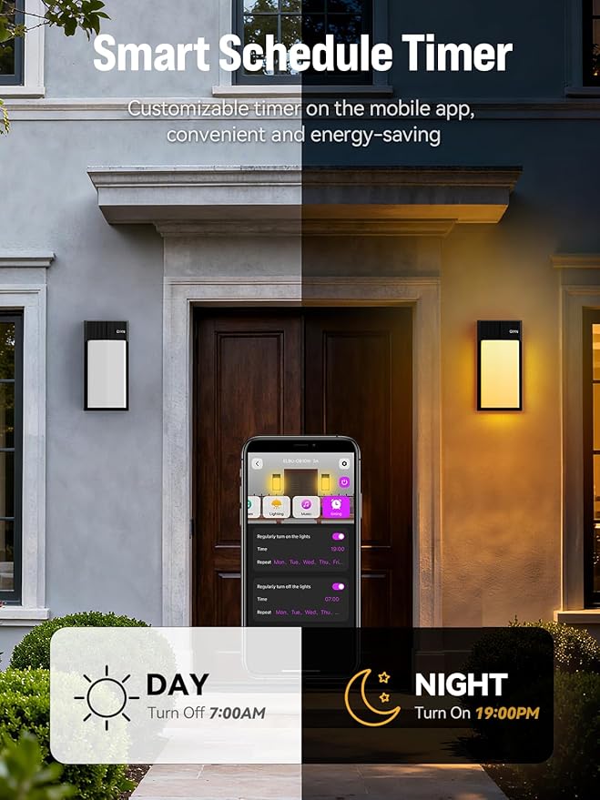 Outdoor Wall Light, Smart RGBICWW Porch Lights Outdoor, 1500LM Modern Wall Sconce with 30+ Scene Modes, Retome & APP Control, IP65 Waterproof Color-Changing DIY for Outdoor Decor, 2 Pack