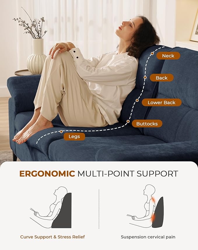 88.97" L Shaped Sectional Couches for Living Room, Deep Seat Sofa with Big Storage Ottoman & 8”Cushion, Comfy 2-Seater Chenille Loveseat, Convertible Armrest, Removable Cover for Small Space(Blue)