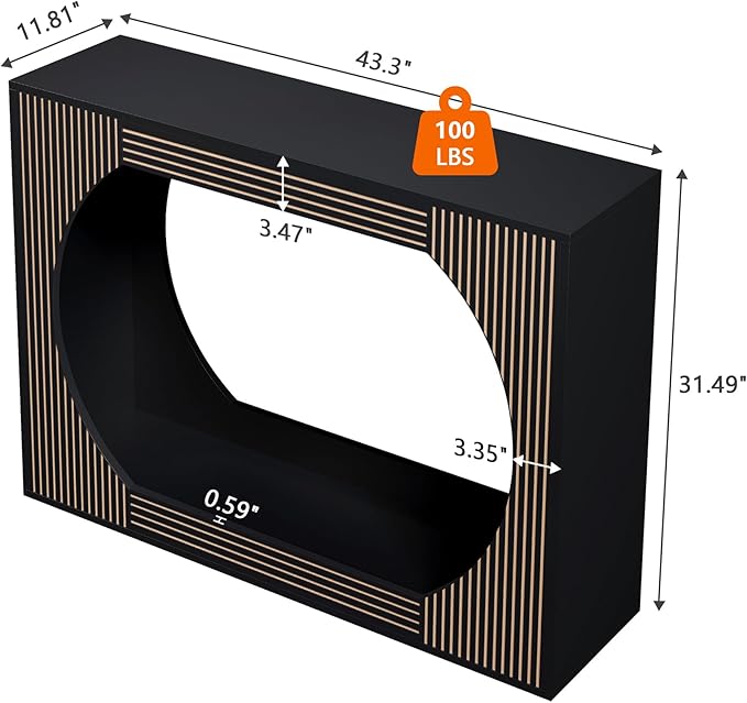 43.3" Console Table with Storage, 2-Tier Wooden Entryway Table with Carving Lines, Mid-Century Modern Accent Rectangular Sofa Table Behind Couch for Foyer, Entrance, Living Room, Hallway (Black)