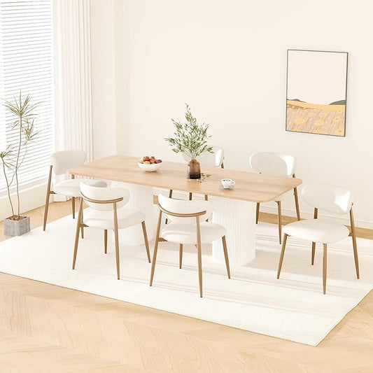 Dining Chairs Set of 6, Upholstered Dining Room Chairs with Metal Legs and Anti Slip Pads, Curved Back Kitchen Chair for Home and Restaurant Use, Beige