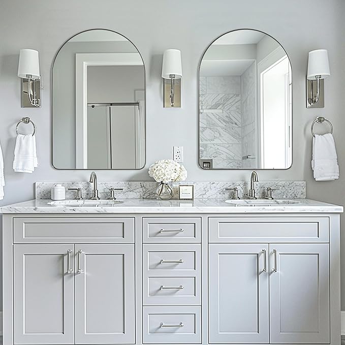 ANDY STAR Arched Mirror, 22 x 30 Inch Brushed Nickel Wall Mirror in Stainless Steel Metal Frame, Arch Top Rounded Corner 1 Inch Deep Set Design Wall Mount Hangs Vertical