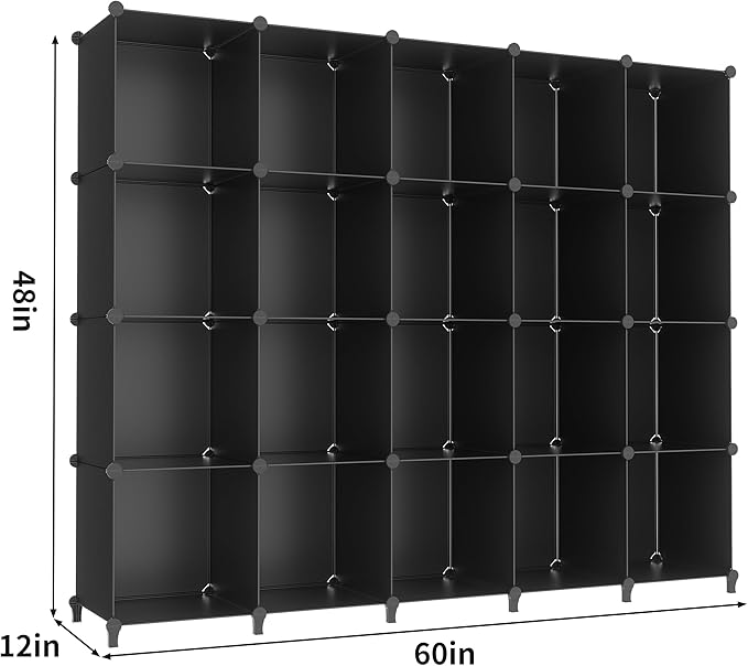 HOMIDEC 20 Black Cube Storage Organizer, Modular Storage Shelf with Hammer, Cubes Storage Bin Cabinet Closet Bookshelf for Living Room, Bedroom, Office, Each Cube Size 11.8 x 11.8 inch