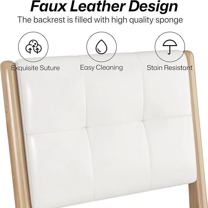 KCC Modern PU Leather Dining Chairs Set of 4, Upholstered Kitchen Chairs with Solid Wood Legs and Comfortable Seat for Dining Room/Lounge/Bedroom(White)