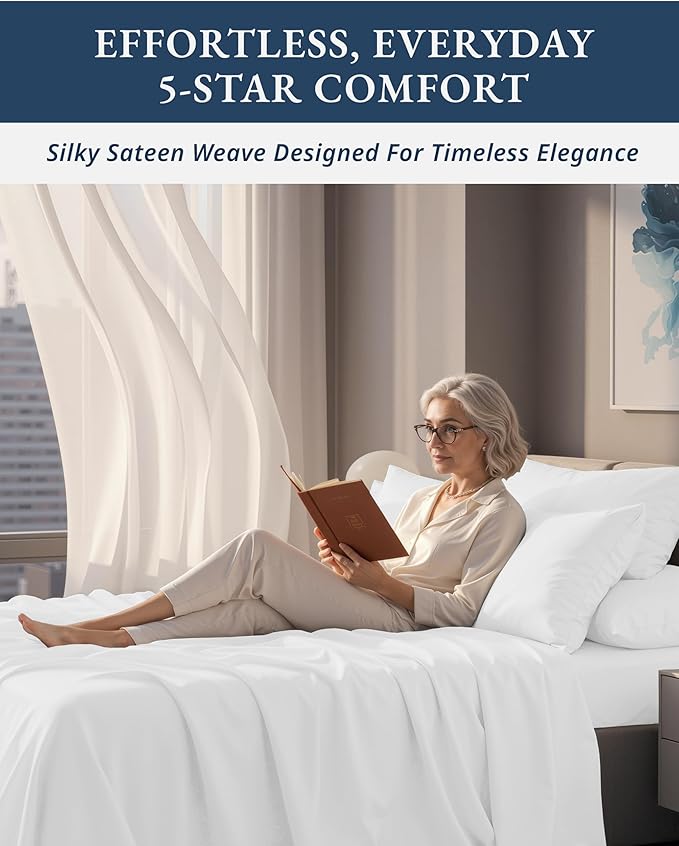 LANE LINEN 100% Egyptian Cotton Sheets, Sustainably Produced Eco Friendly Luxury Hotel Like Thick sábanas King, 15 inch Reinforced French Seam deep Pocket King Sheet Set - Brilliant White