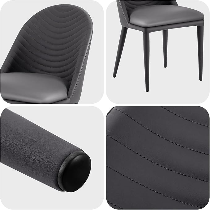 Dining Chairs Set of 2, Modern Full Assembled Faux Leather Upholstered Side Chair with Backrests, Dinner Chairs for Kitchen Dinning Room, Dark Gray