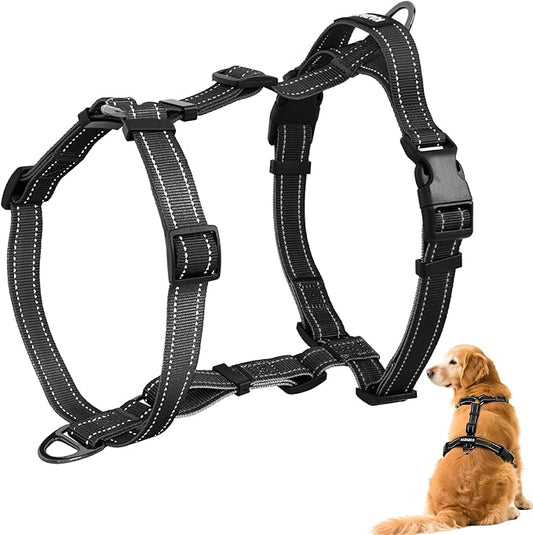 No-Pull Harness,Y-Shaped Design,Buckle-Neck Balance Harness with Reflective Stitching, Ideal for Dog Training and Night Walking, Padded Handle, Durable High-Tensile Nylon-Black-M