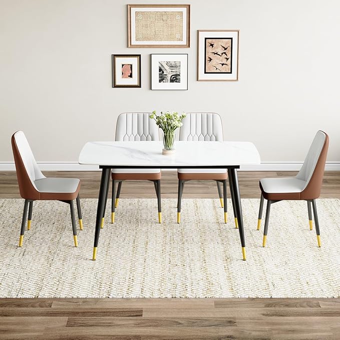 50'' Dining Table Set for 4, Dining Room Sets for 4, Sintered Stone Dining Table Chairs Set of 4, Easy to Assemble，Suitable for Small Spaces