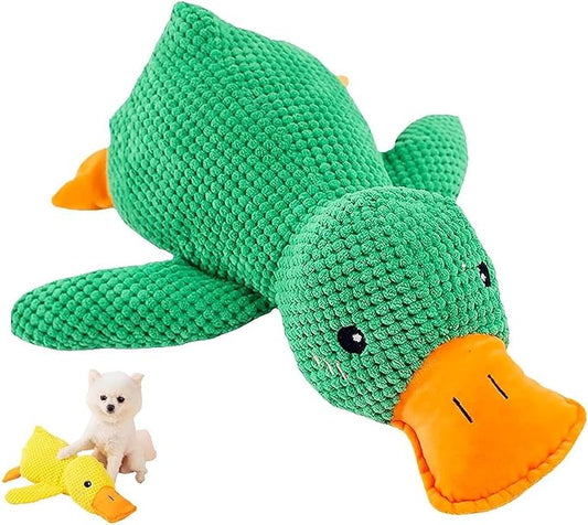 2024 New Calming Duck Dog Toy, Emotional Support, Yellow, Plush, Interactive for Boredom, Dog Companion, Large 17.7*15in (B-Green)