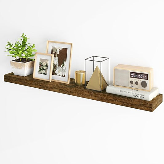 Fun Memories Floating Shelves for Wall, 48Inch Long Floating Shelves Set of 1, Hanging Shelf with Invisible Brackets, Wood Shelves for Living Room, Bedroom, Kitchen, Brown