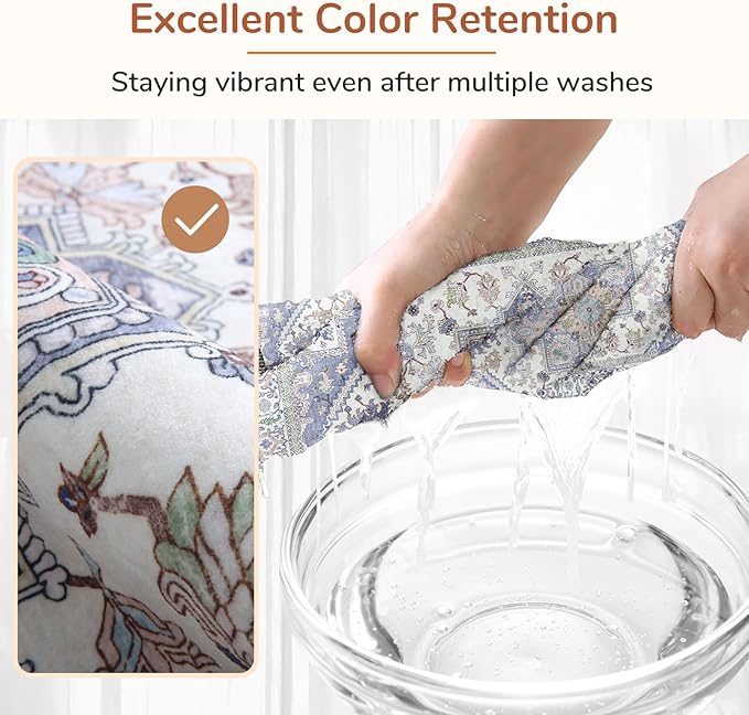 OPPODREAM Thin Area Rugs 3x5, Washable Rugs with Non Slip Backing, Low-Pile Throw 3x5 Carpet, Faux Cashmere 3 x 5 Carpet, Purple & Green & Cream