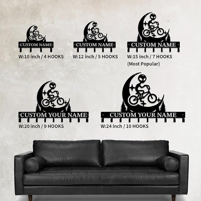 Personalized Custom Alien ET Metal Wall Keys Hooks,Clothes Hooks Alien ET Art coat racks,door holder,Black Alien ET decorations for home,Entrance doors,Hallway, Bedroom,Keys,Hats (Style E)