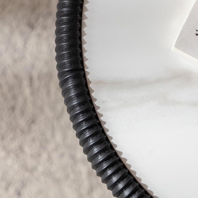 Black Round Coffee Table with Sintered Stone Tabletop, 19.69 Drum Coffee Table with Fluted PU Leather Covered and Metal Base, Circle Cocktail Tea Table for Living Room