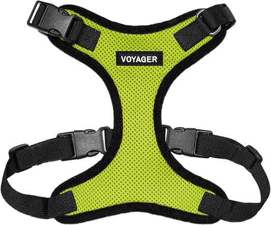 Voyager Step-in Pet Harness - All Weather Mesh, Adjustable Step in Harness for Cats and Dogs by Best Pet Supplies - Lime Green/Black Trim, L