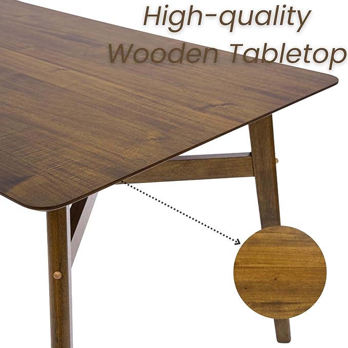 DUOMAY Modern Wooden Dining Table for 4-6 People, 59" Large Rectangular Dinner Table with Wood Legs for Home Dining Room Restaurant Farmhouse Kitchen, Brown